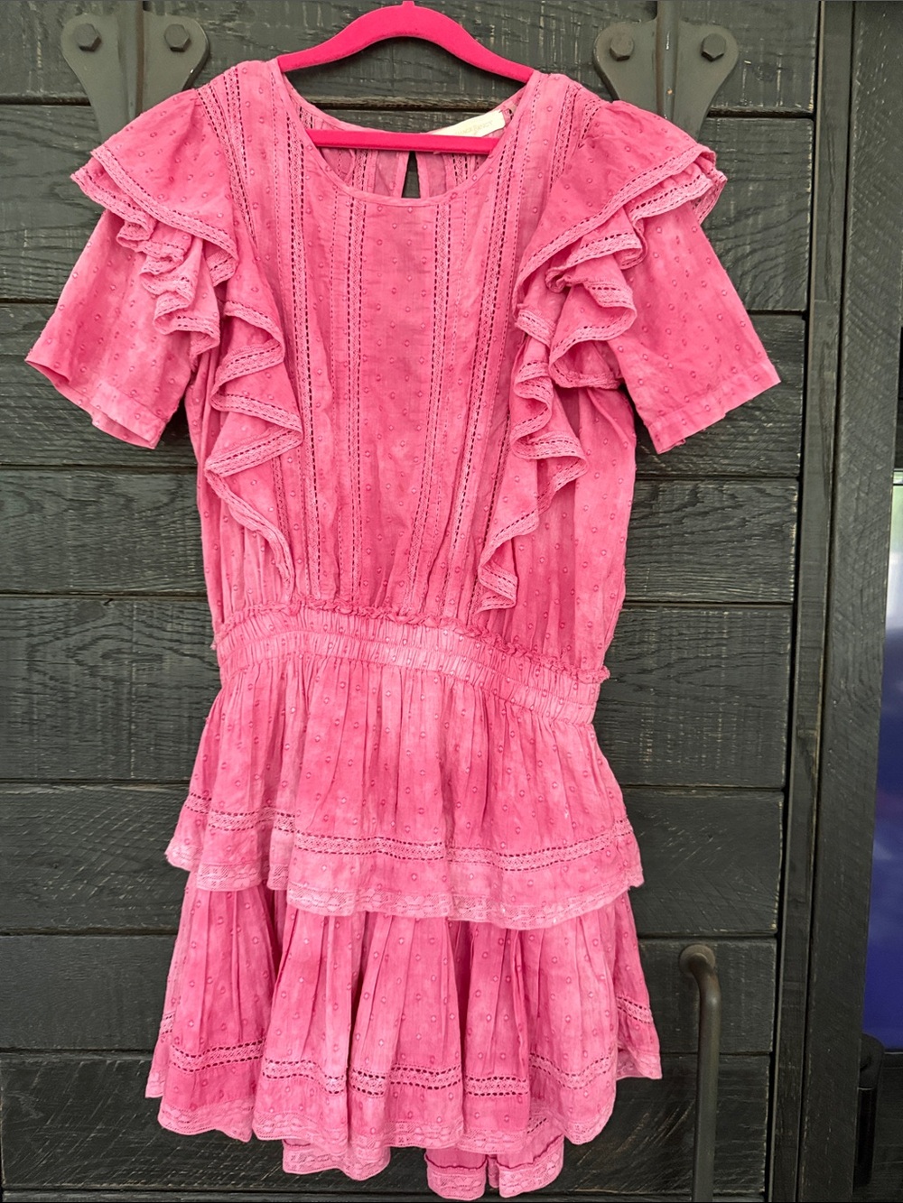 LoveShackFancy Girls Pink Ruffle Eyelet Dress